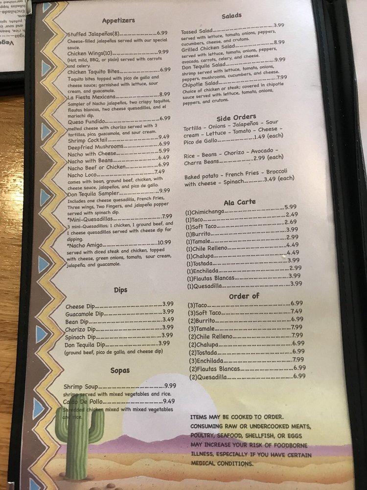 Menu at Don Tequila restaurant, Allegany