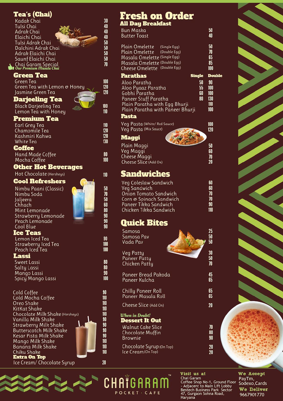Menu at Chai Garam Pocket Cafe, Gurugram, Shop No1