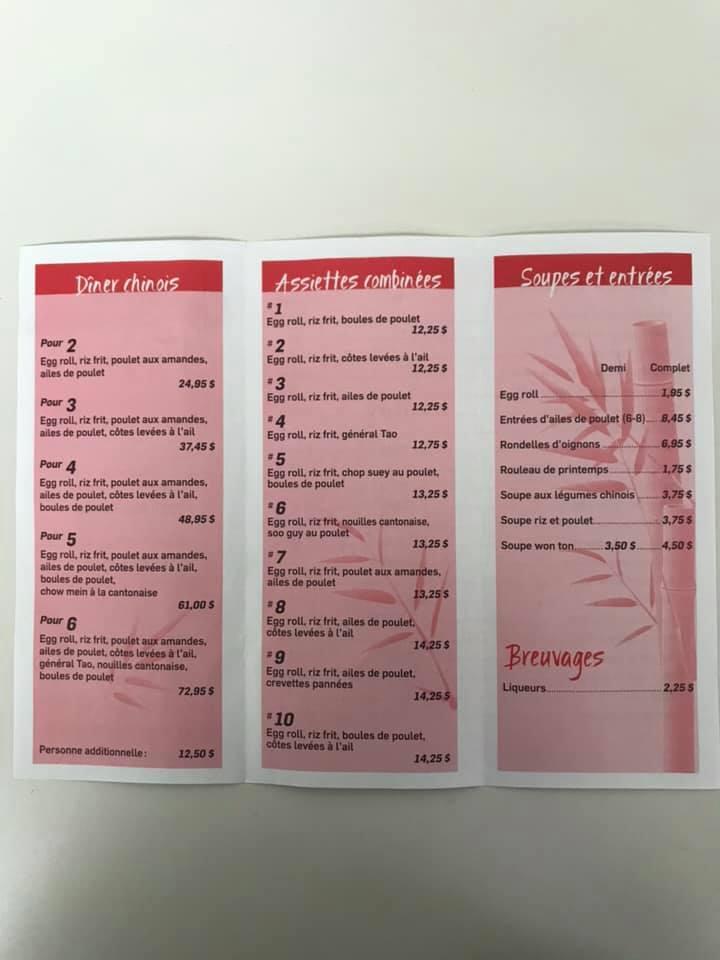 Menu at Buffet Ansélia restaurant, La Sarre