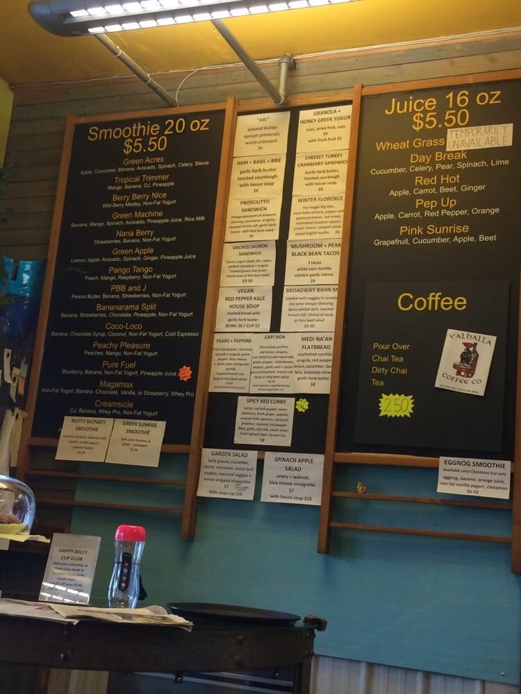 Menu at Happy Belly eatery + juice bar,