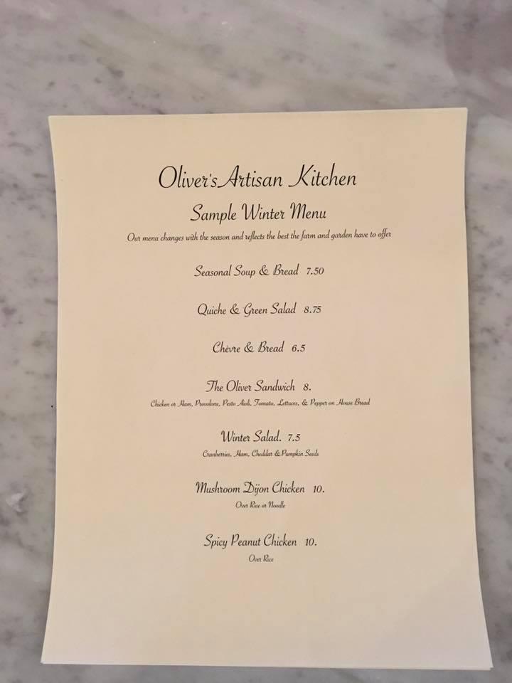 Menu at Oliver's Artisan Kitchen restaurant, Winthrop