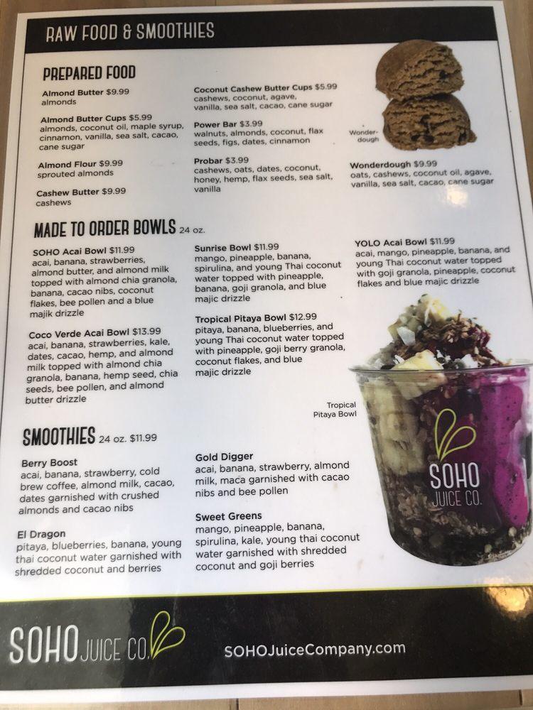 Menu at SOHO Juice Co. pub & bar, Winter Park