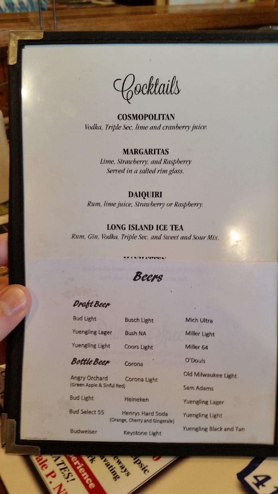 Menu at Henry's Restaurant, Ottawa