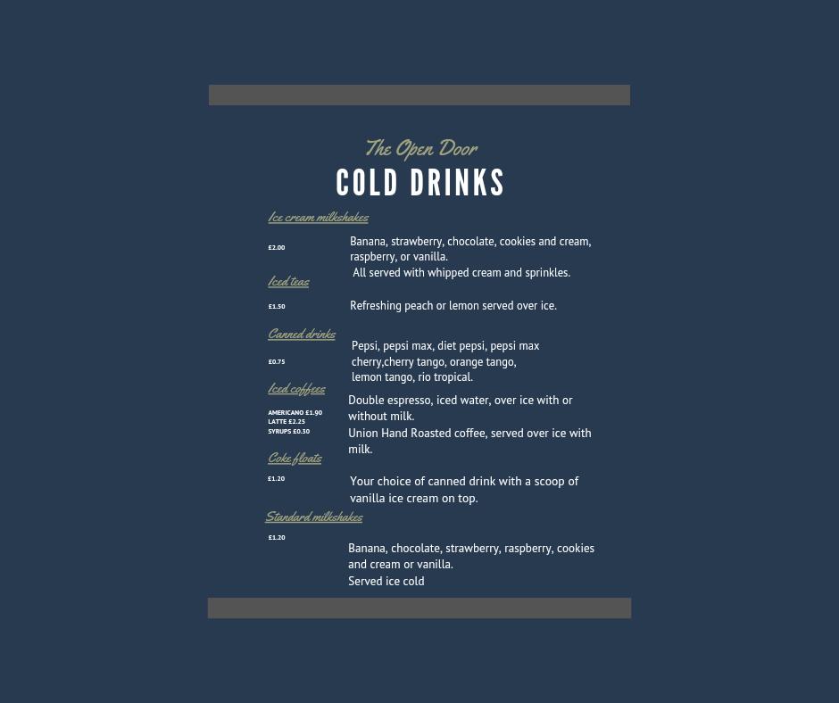 Menu at The Open Door cafe, Bardney