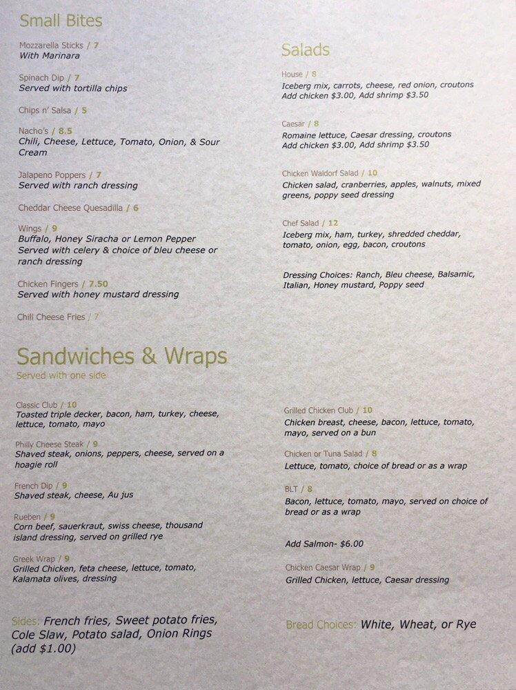 Menu at Mount Vintage Grille pub & bar, Augusta