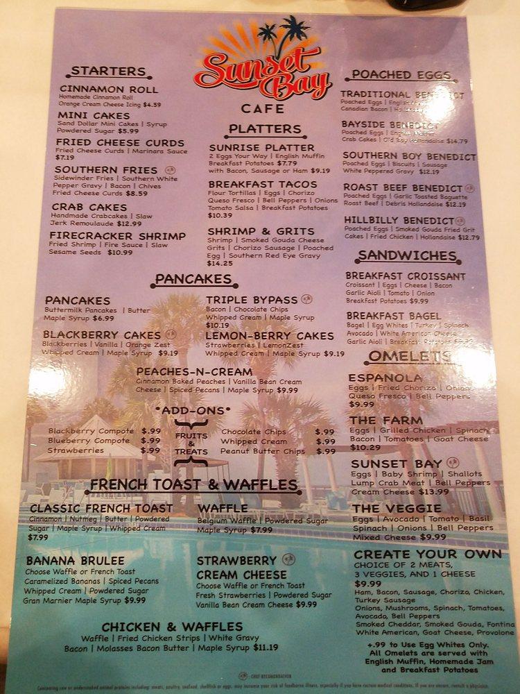 Menu at Sunset Bay Cafe, Miramar Beach, 158 Sandestin Blvd N