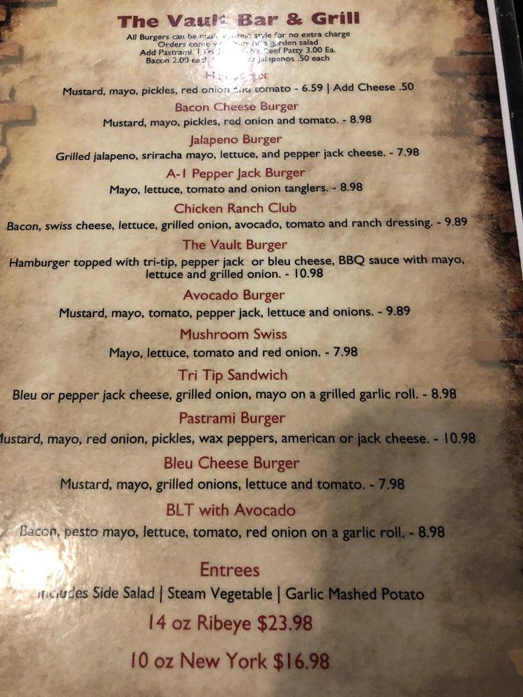Menu at The Vault Bar & Grill, Porterville, 73 N Main St