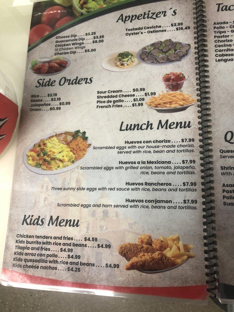 Menu at Morales Mexican Restaurant, Seymour
