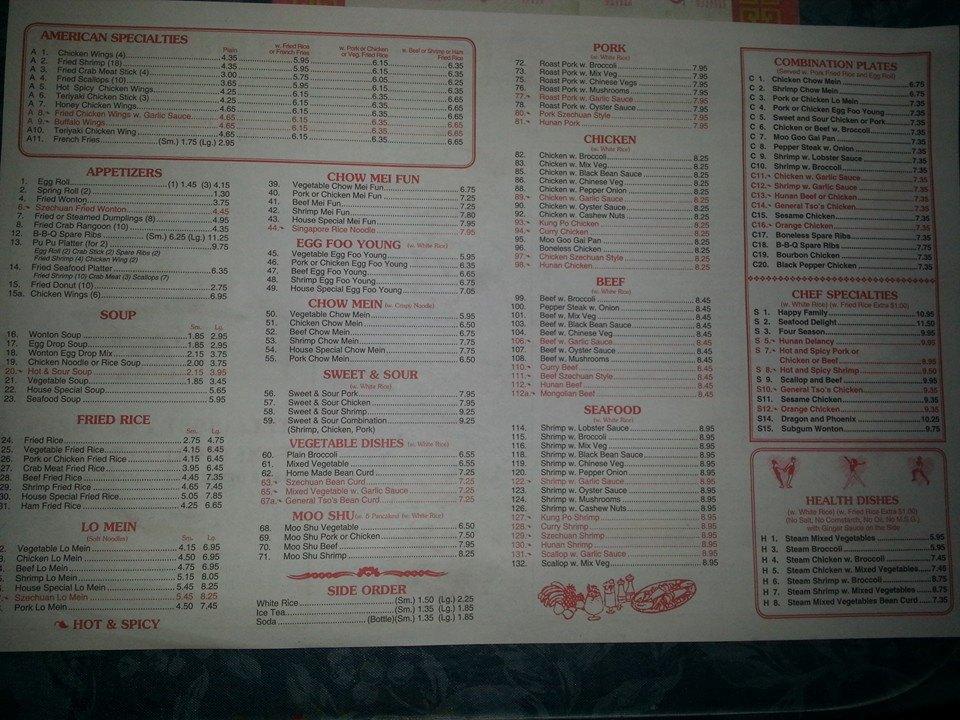 Menu at Ming's Buffet restaurant, Camden