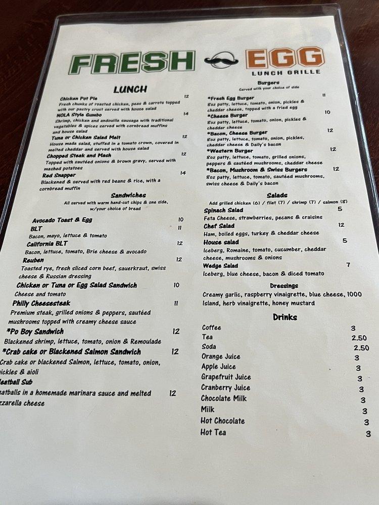 Menu at The Fresh Egg restaurant, Cornelius