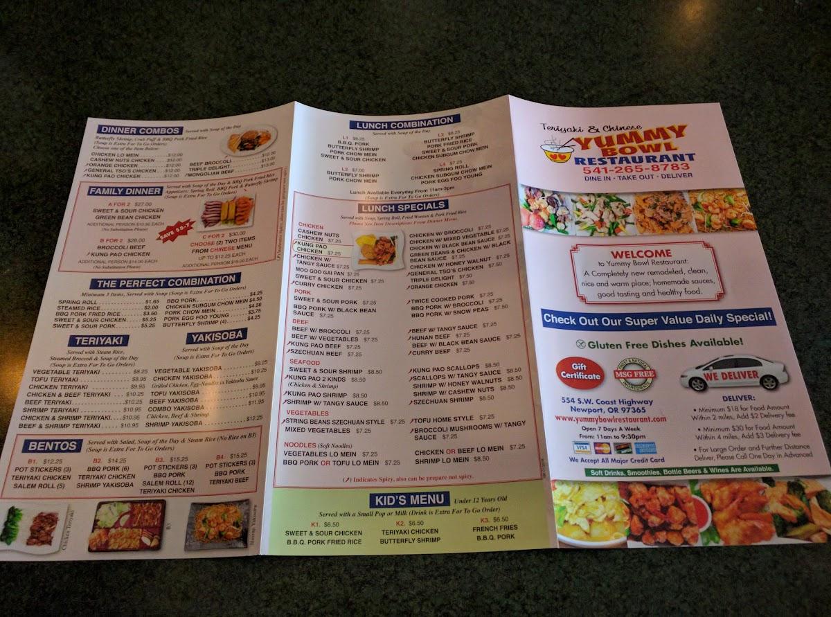 Menu at Yummy Bowl Restaurant., Newport