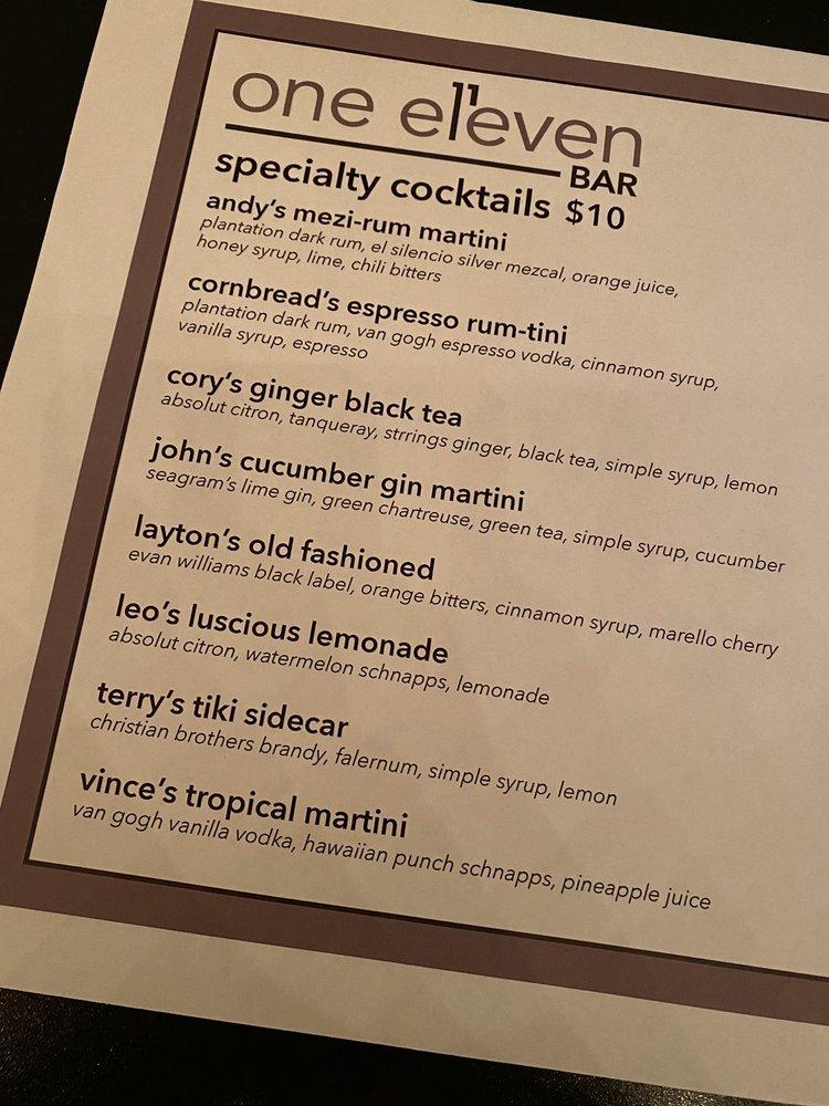 Menu at one eleven bar, Cathedral City