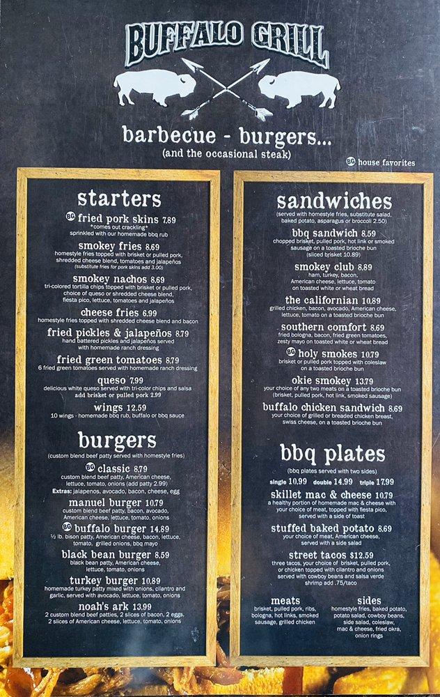 Menu at Buffalo Grill, LLC Hochatown BBQ, Broken Bow