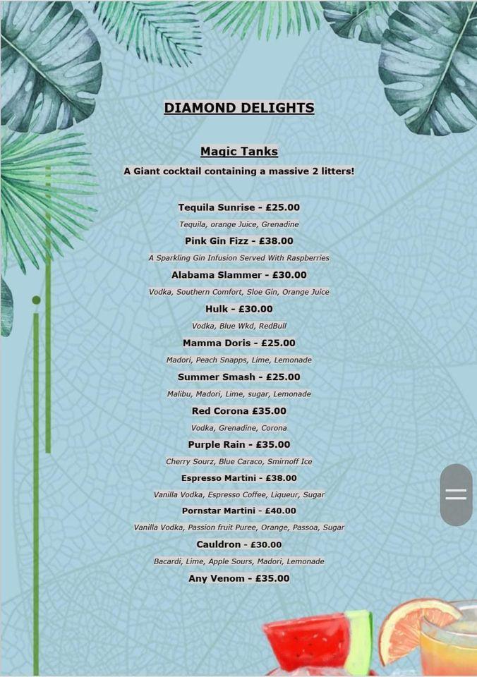 Menu at Diamond's Bar And Grill, Cowdenbeath