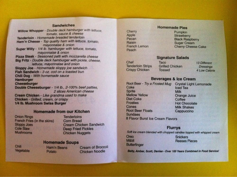 Menu at Willow restaurant, Celina