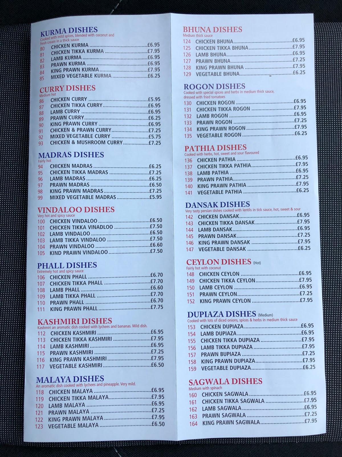 Menu at The Spice, Saffron Walden