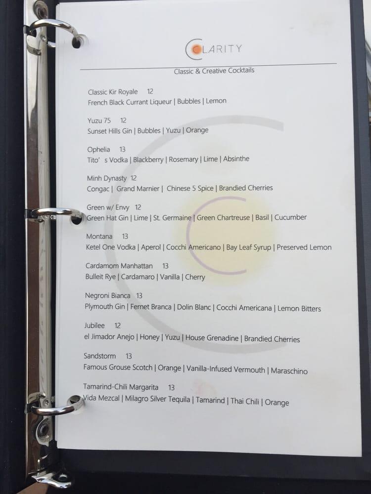 Menu at Clarity pub & bar, Vienna