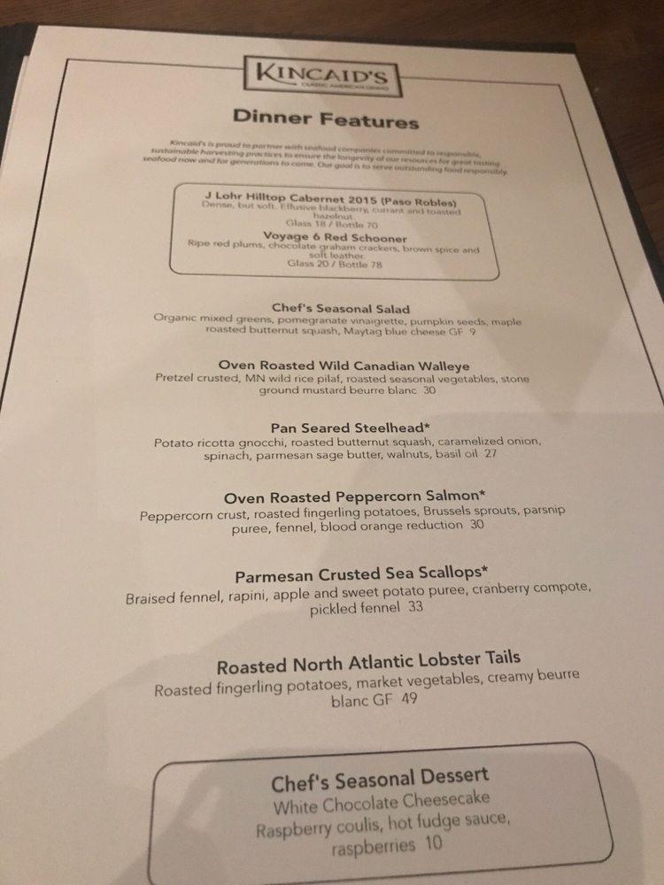 Menu at Kincaid's Fish, Chop & Steakhouse, Bloomington, Normandale Lake