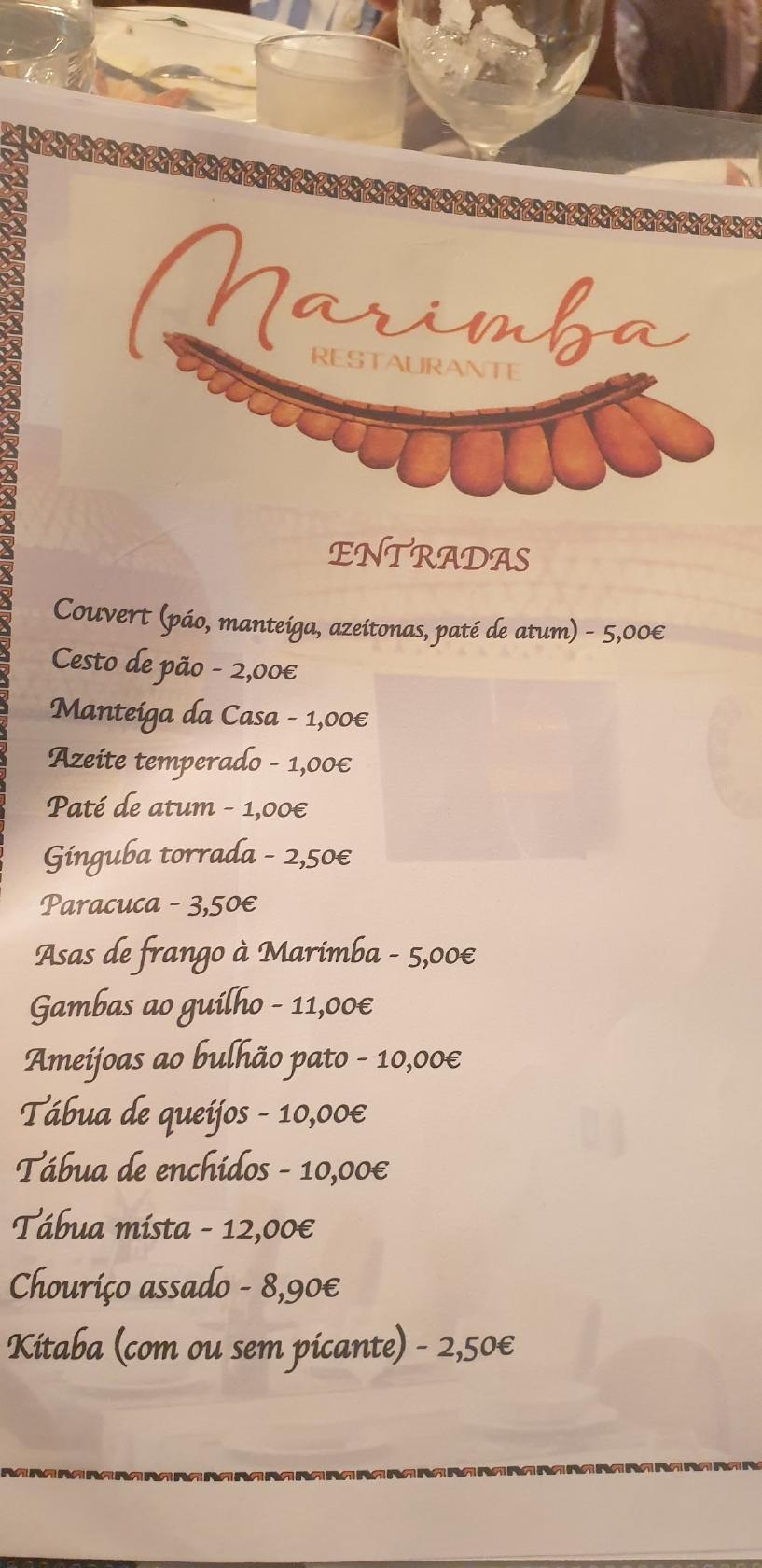 Menu at Marimba Restaurante, Loures