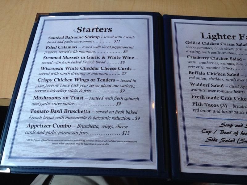 Menu at Oconto Dockside restaurant, Oconto
