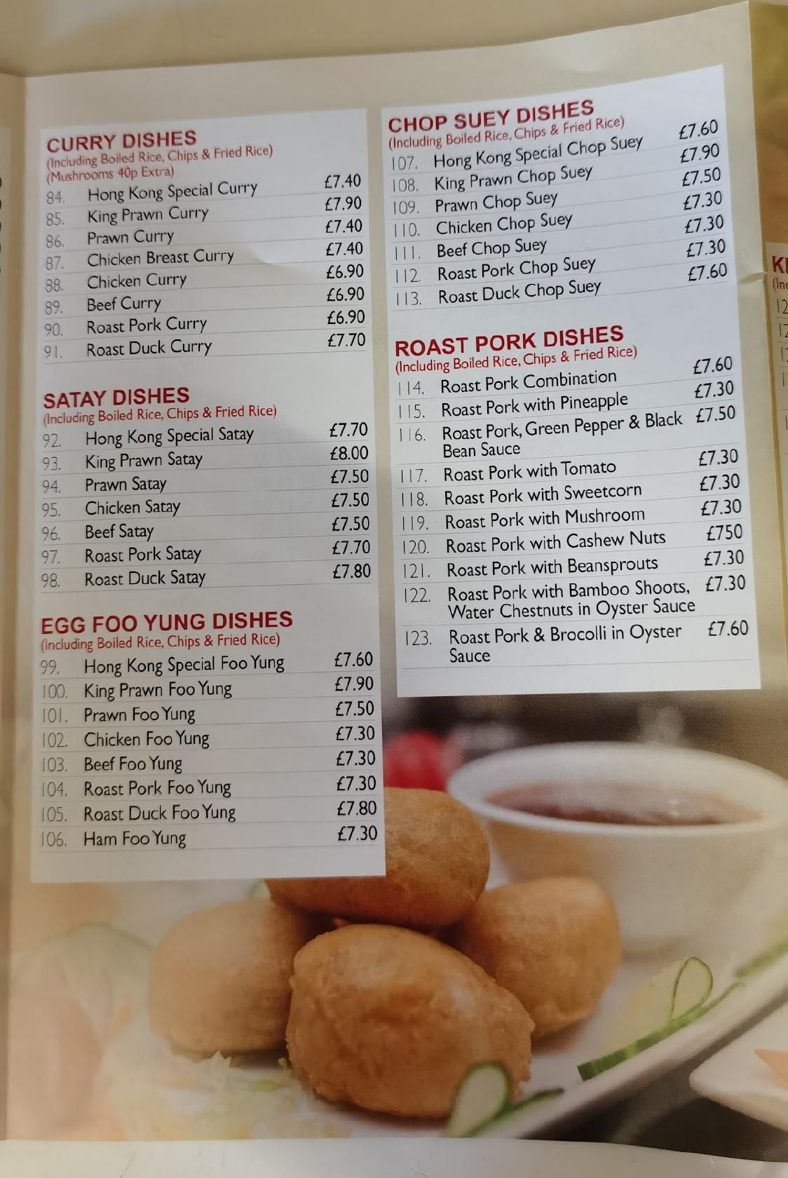 Menu at Hong Kong Carry Out fast food, Dunoon