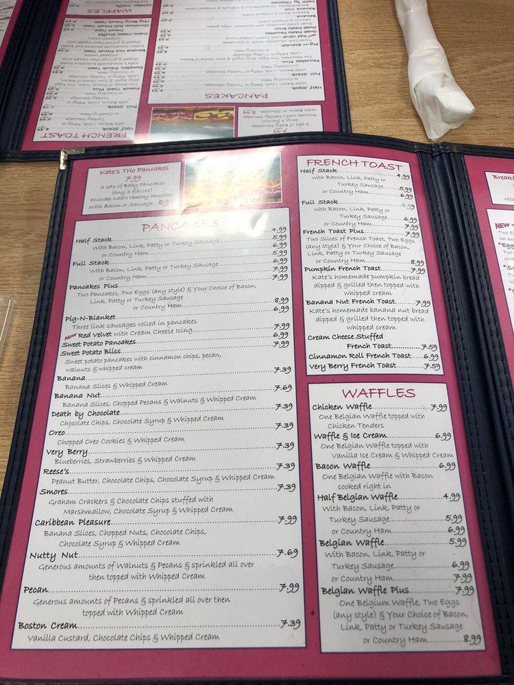 Menu at Kate's Pancake House restaurant, Carolina Beach