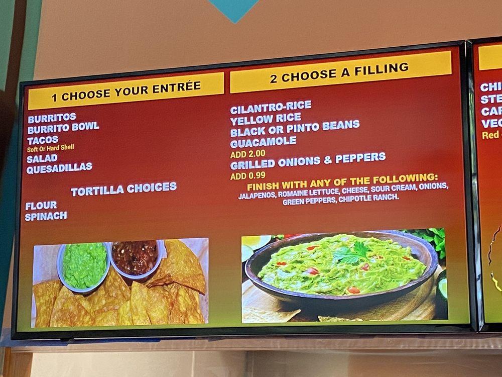 Menu at California Burritos restaurant, Manchester