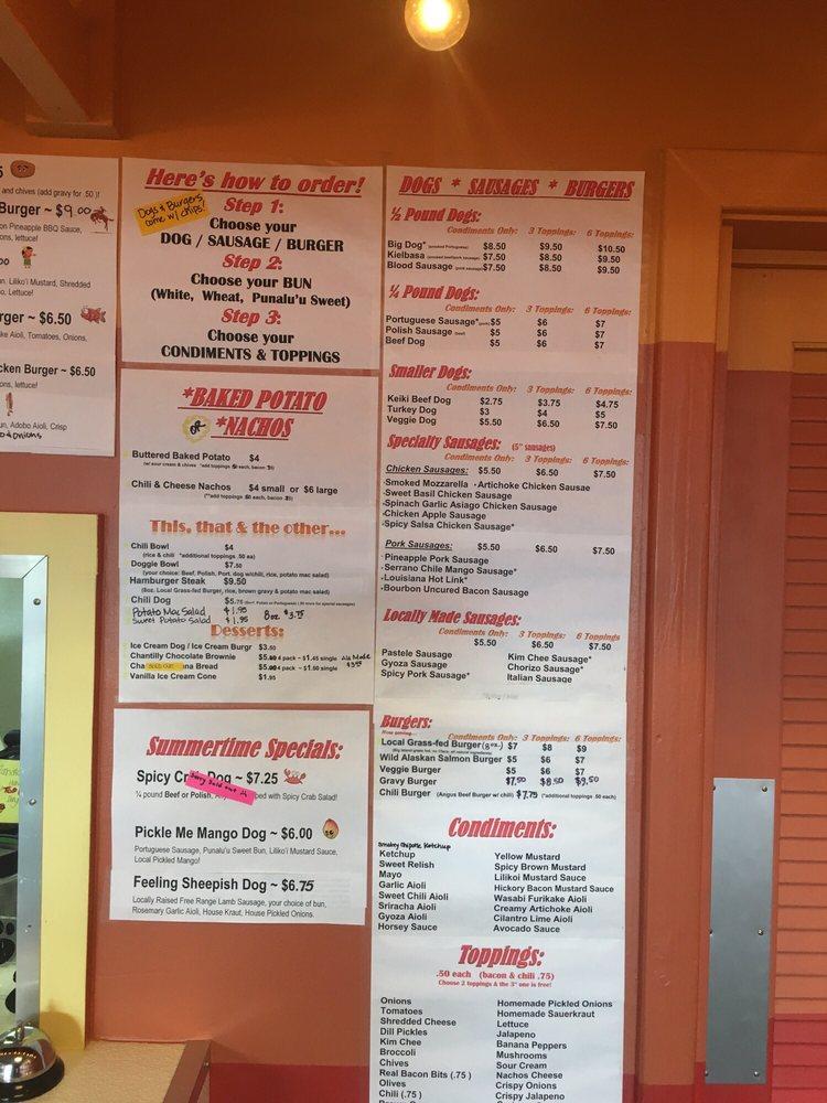 Menu at Big Island Top Dogs restaurant, Hilo