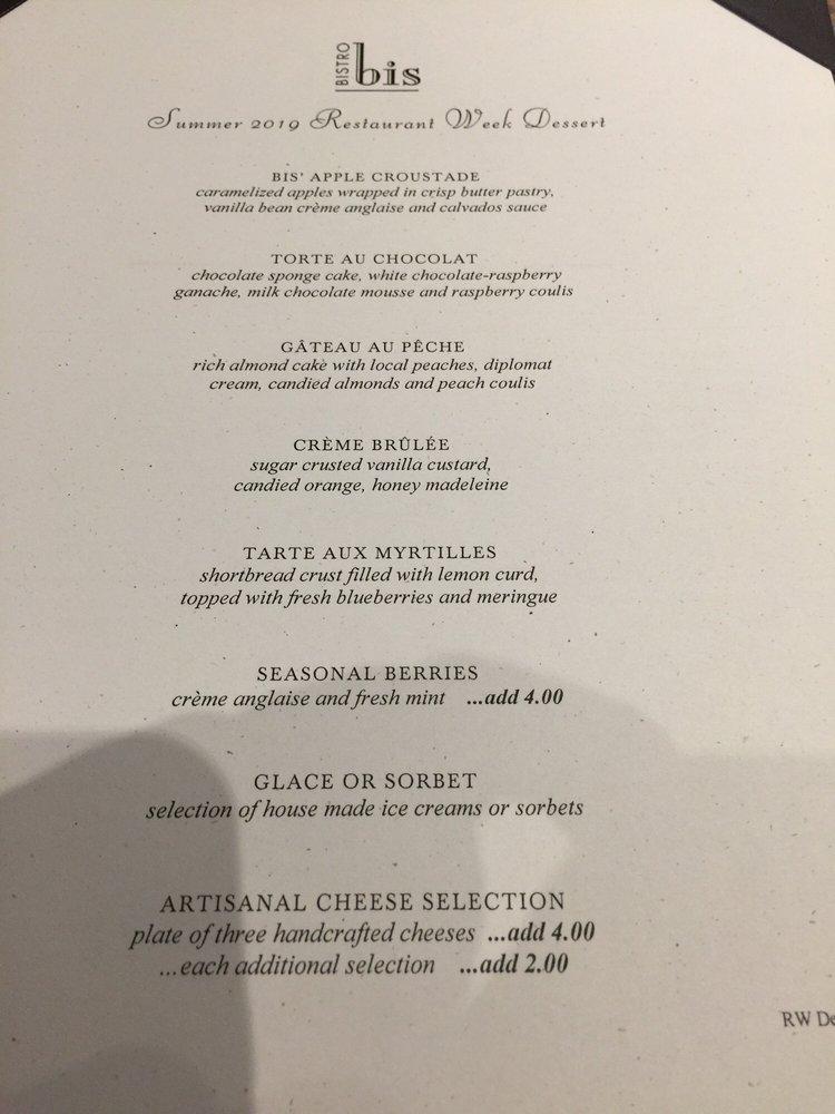 Menu at Bistro Bis restaurant, Washington