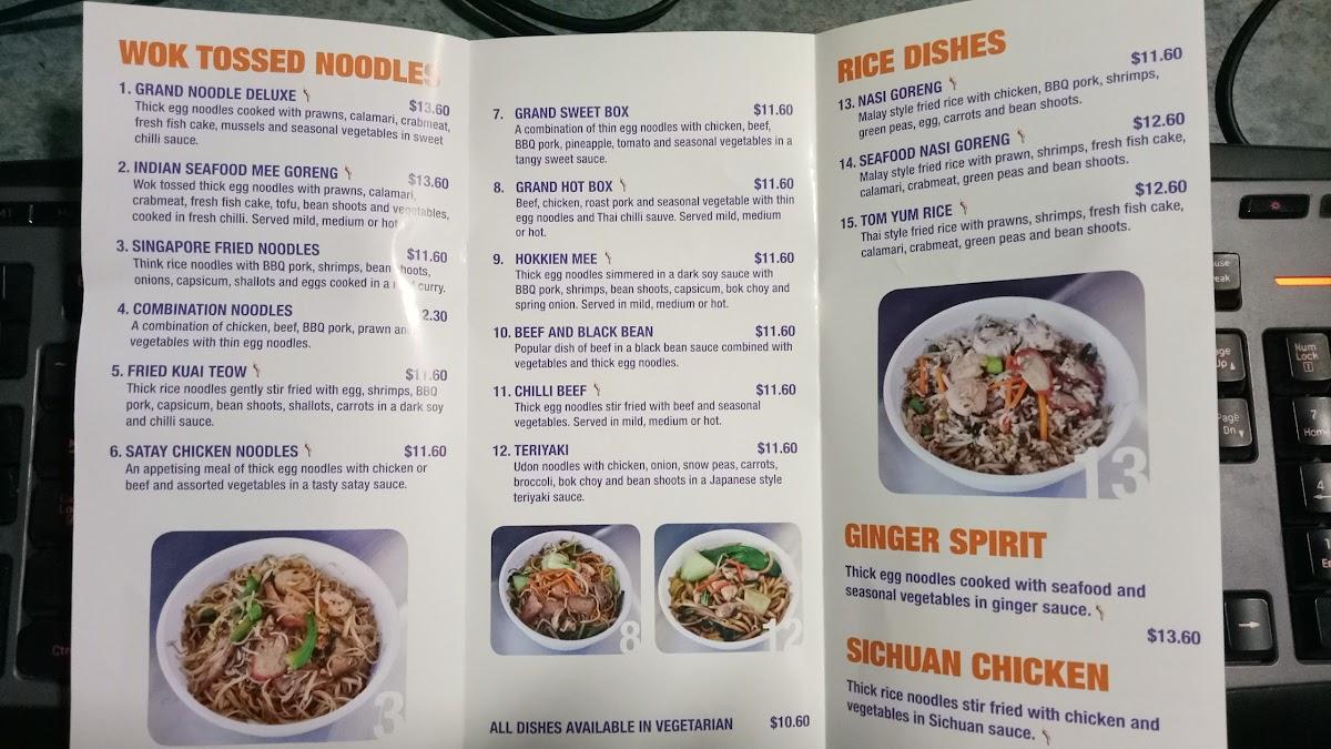 Menu at Grand Noodle fast food, Camberwell