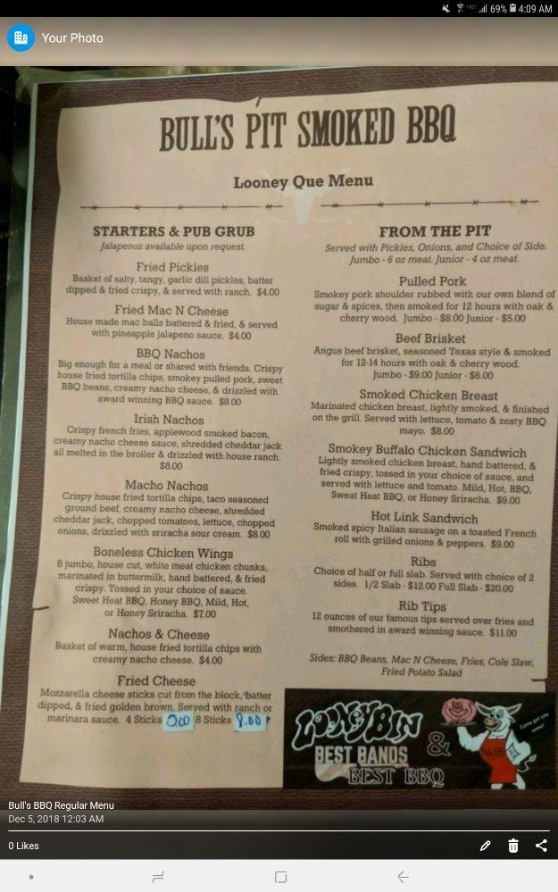 Menu at The Looney Bin pub & bar, Bradley