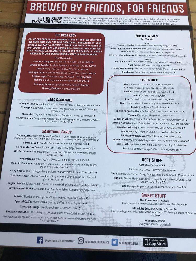 Menu at Whitewater Brewing pub & bar, Cobden