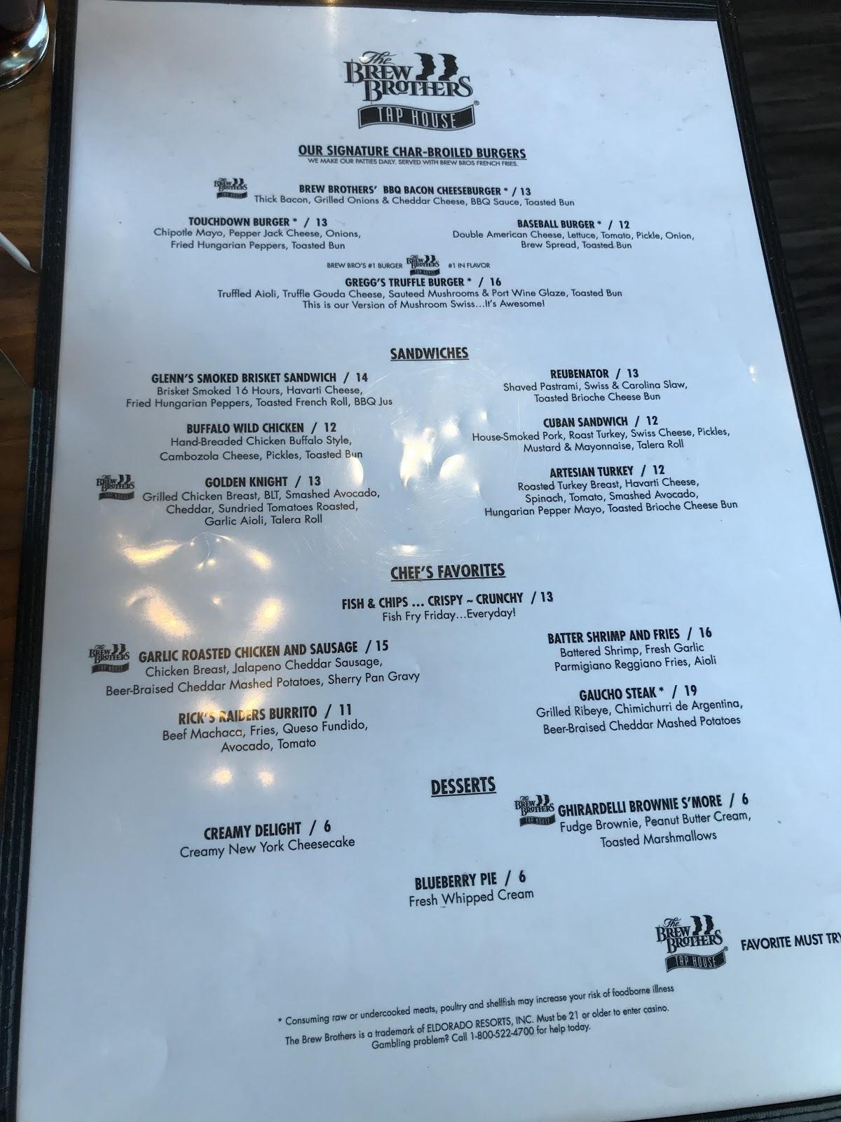 Menu at The Brew Brothers pub & bar, Laughlin, S Casino Dr