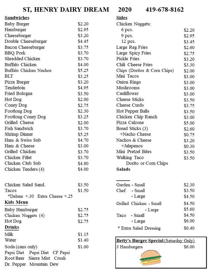 Menu at Saint Henry Dairy Dream desserts, Saint Henry