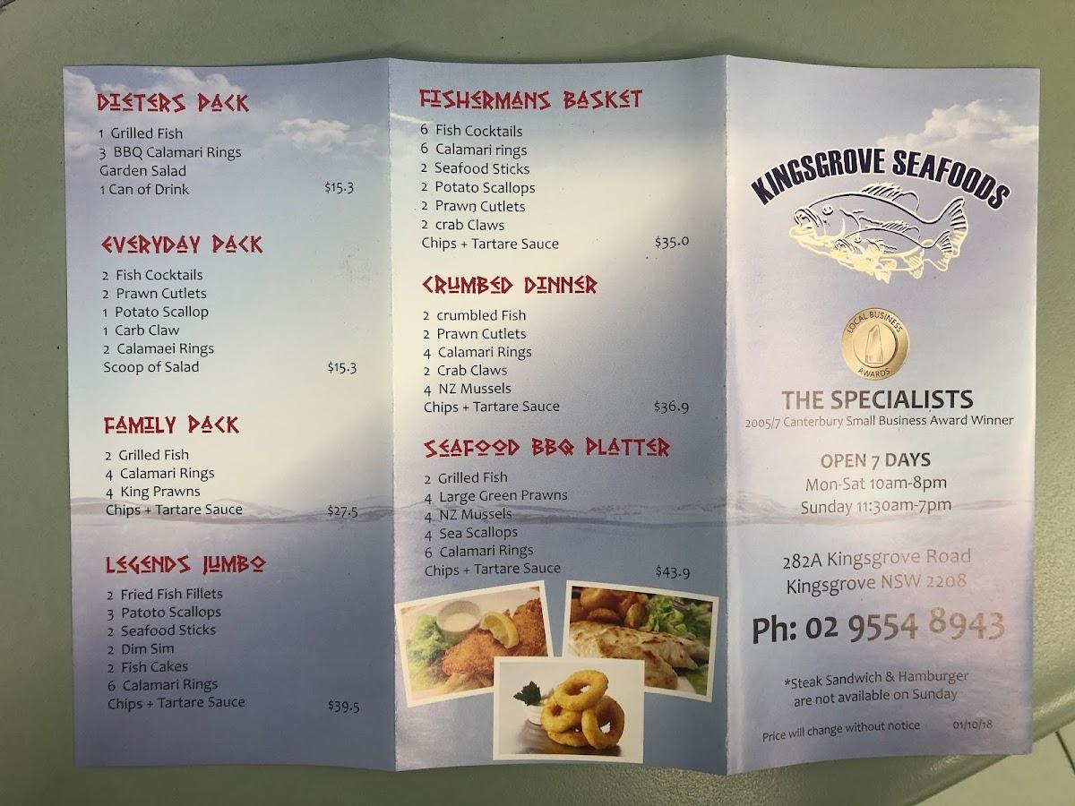 Menu at Kingsgrove Seafood restaurant, Kingsgrove