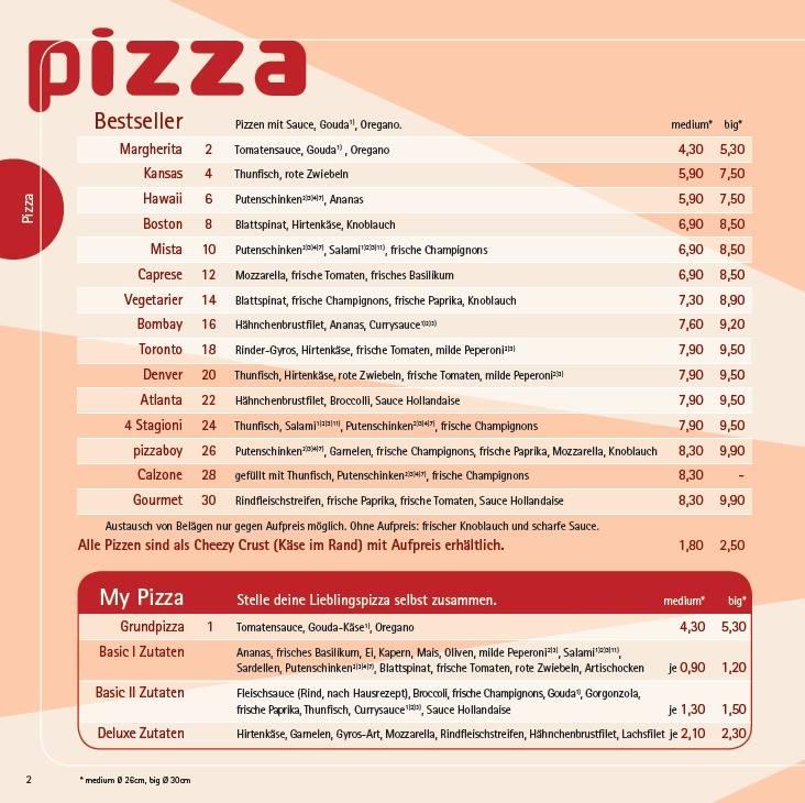 Speisekarte Von Pizzaboy Bonn