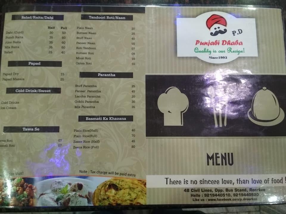 Punjabi Dhaba -P.D menu