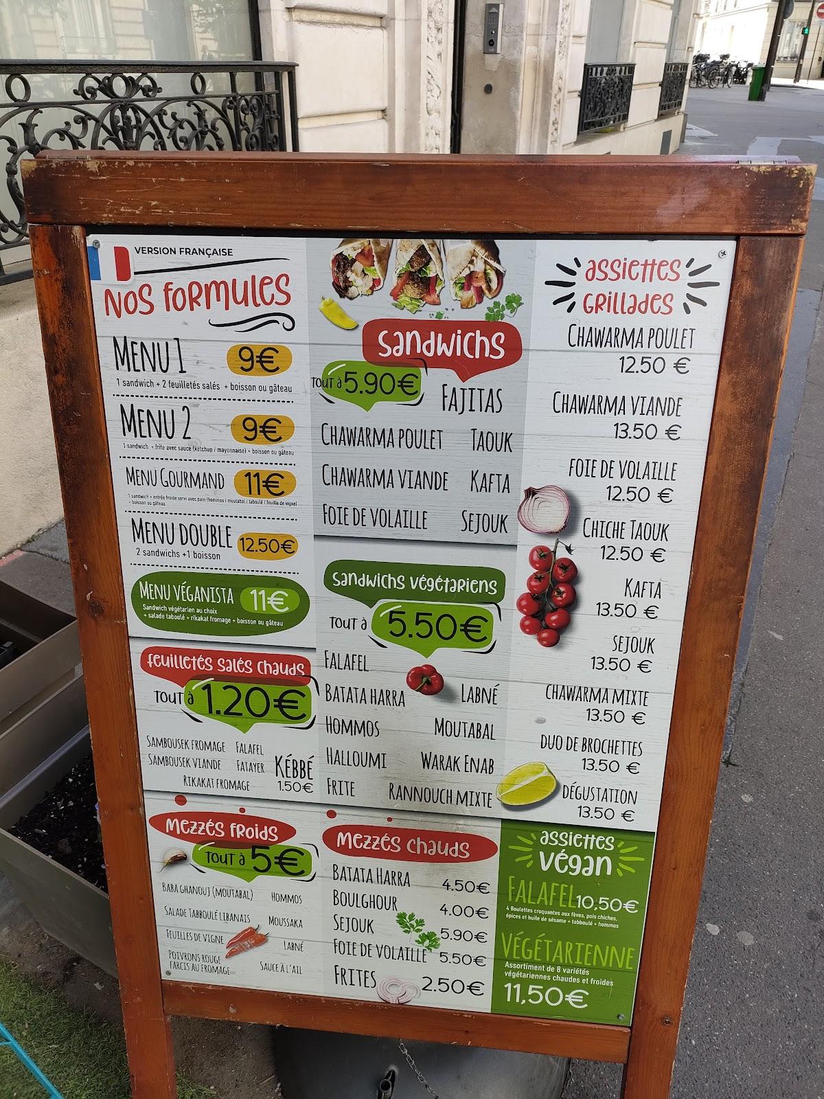 Menu de SNACK LIBANAIS RANNOUCH PARIS 17e