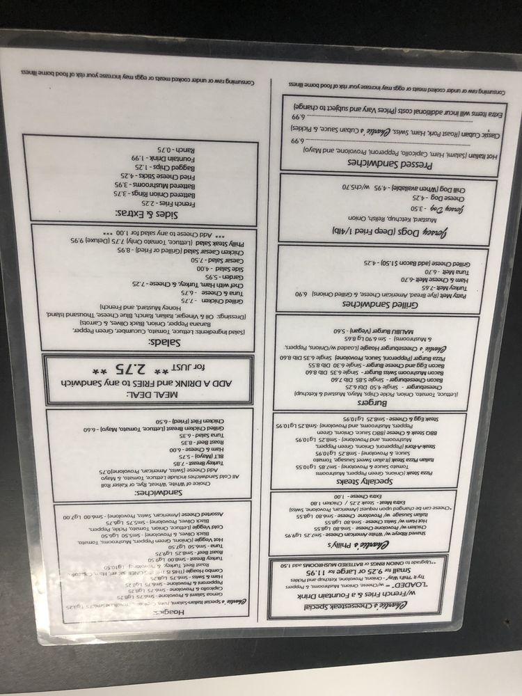Menu at Charlie's Steak & Hoagie restaurant, Sarasota