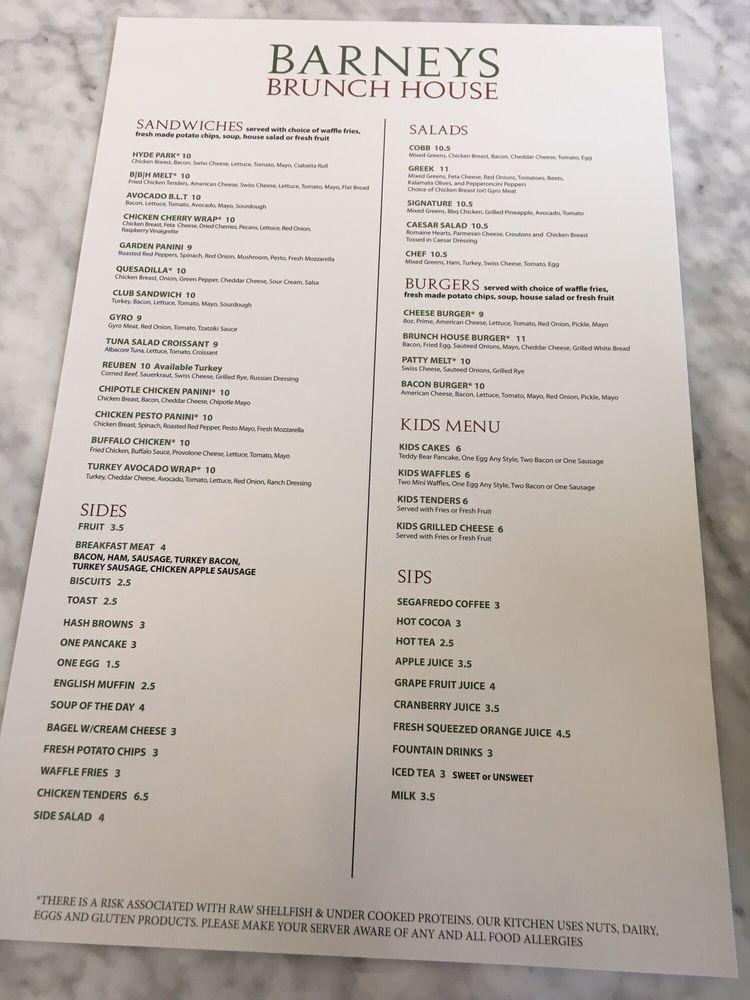 Menu at Barneys Brunch House, Frisco, FM 423 700