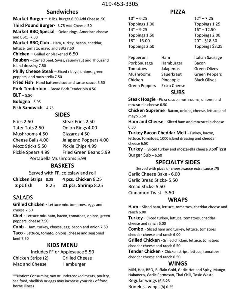 Menu at Main Street Market pizzeria, Ottoville, 605 E Main St