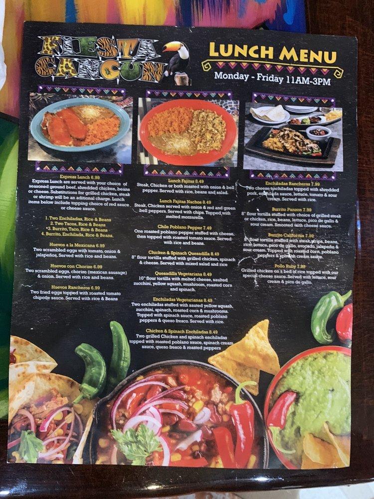 Menu at Fiesta Cancún Mexican Restaurant, family owned the true feeling of Mexico when you walk