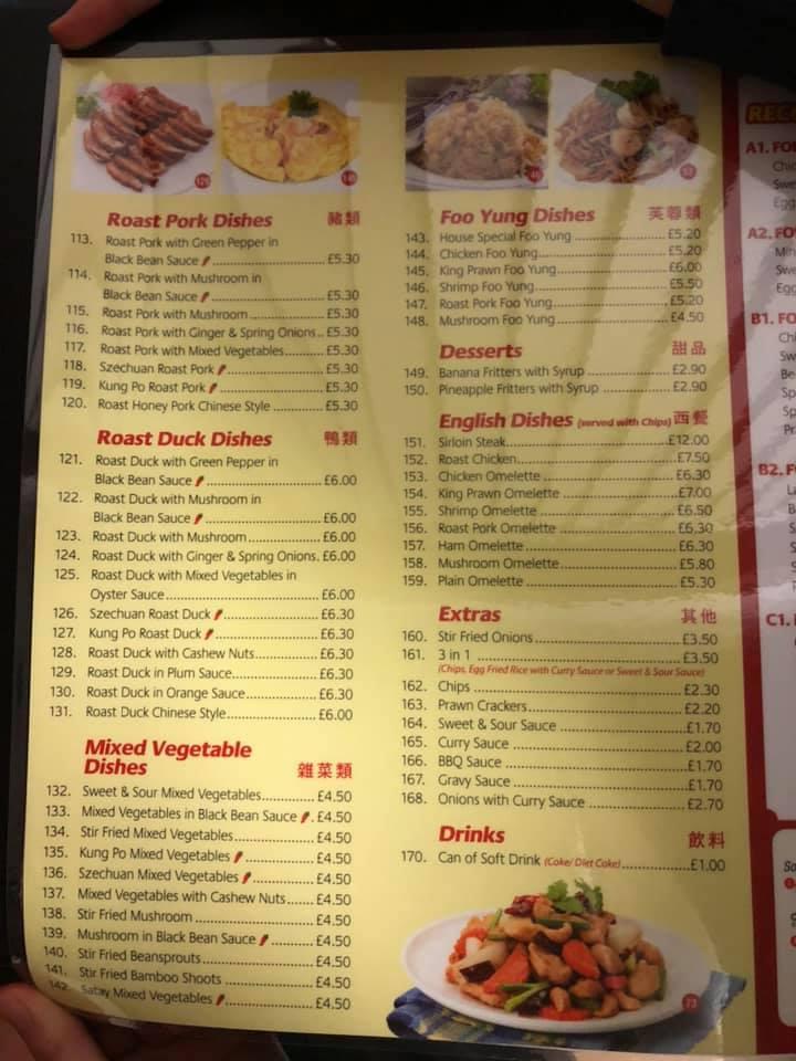 Menu at Tin Sing fast food, Grantham