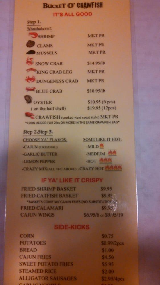 Menu at Bucket O' Crawfish restaurant, Alameda