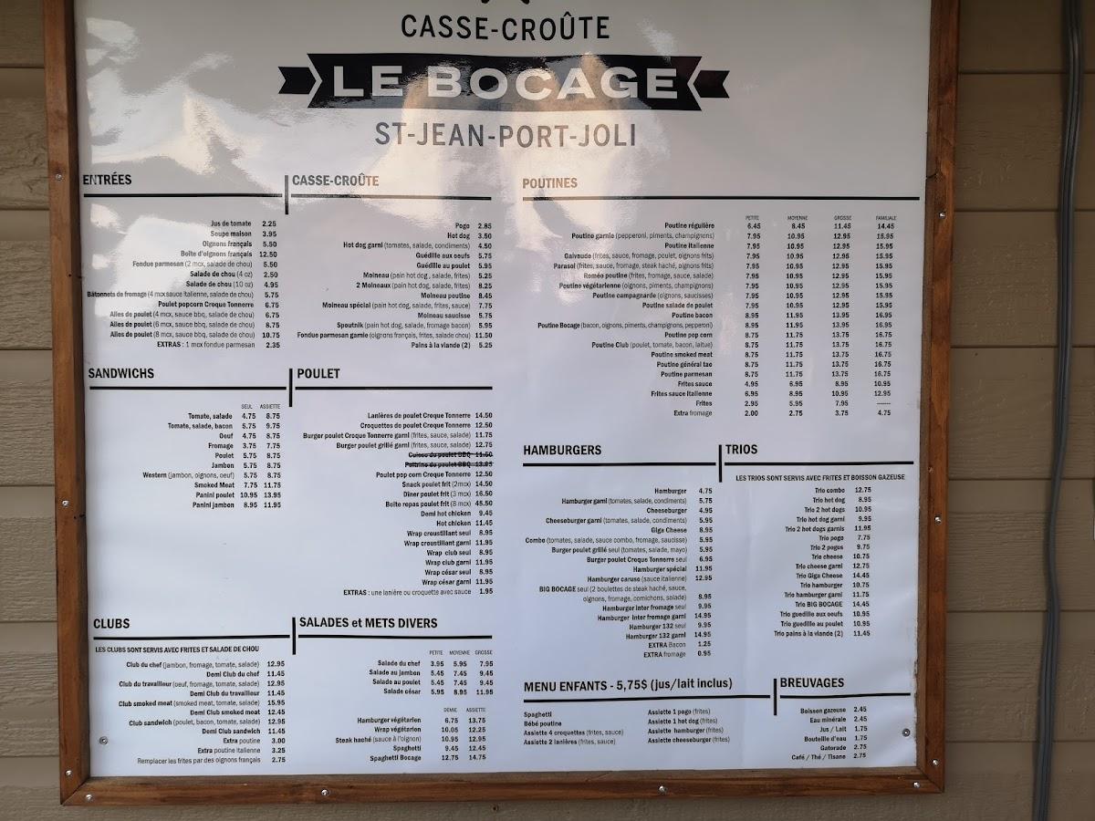 Menu au Restaurant Le Bocage, SaintJeanPortJoli