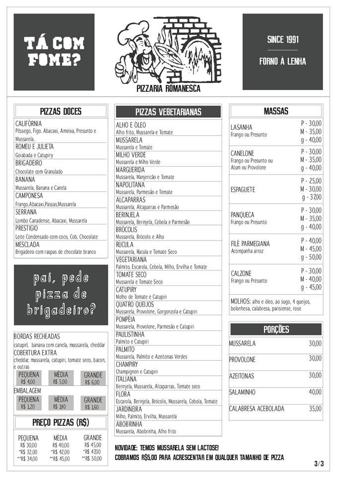 Menu em Pizzaria Romanesca MG, Lavras