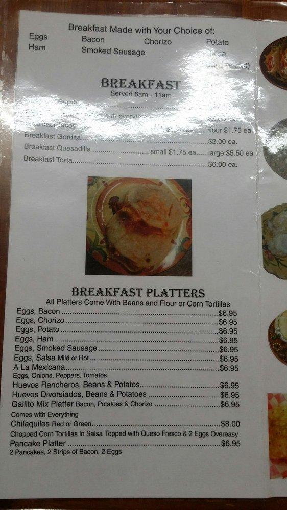 Carta del restaurante El Gallito Taqueria, Kilgore
