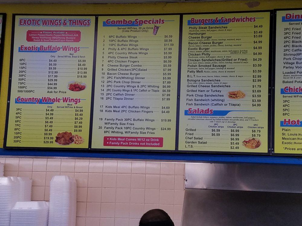 Menu at Exotic Wings & Things fast food, Birmingham, 208 Green Springs Ave S