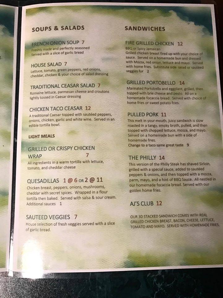 Menu At AJ S Bar Billiards Corner Brook   R170 AJs Bar And Billiards Menu 2021 09 