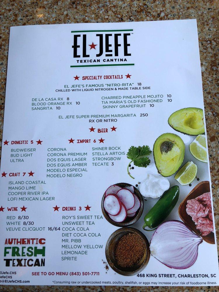 Carta del restaurante El Jefe Texican Cantina, Charleston